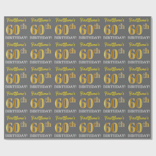 Papel De Regalo Gris, Imitation Gold Look "60th BIRTHDAY"