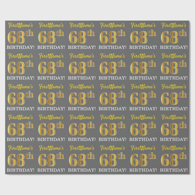 Papel De Regalo Gris, Imitation Gold Look "68th BIRTHDAY" (Superficie plana)
