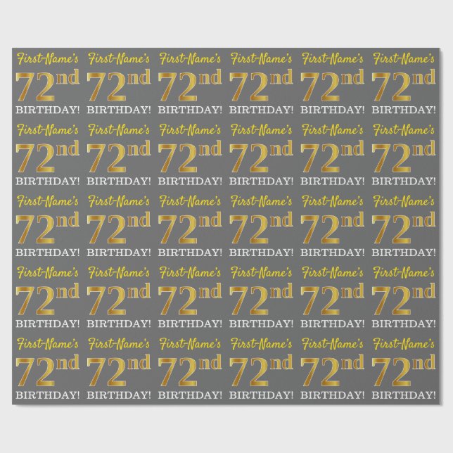 Papel De Regalo Gris, Imitation Gold Look "72nd BIRTHDAY" (Superficie plana)