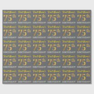 Papel De Regalo Gris, Imitation Gold Look "75th BIRTHDAY"