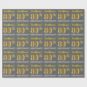 Papel De Regalo Gris, Imitation Gold Look "80th BIRTHDAY"