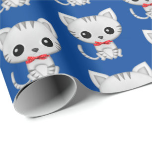 Papel De Regalo Gris kitty en azul