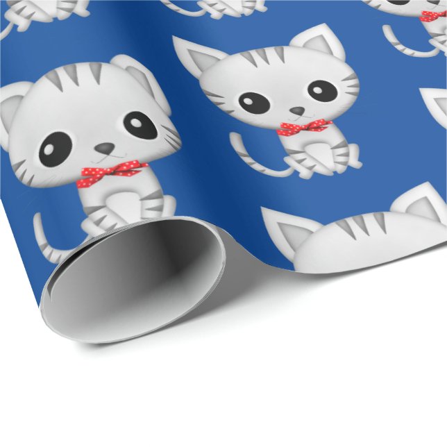 Papel De Regalo Gris kitty en azul (Esquina del rollo)