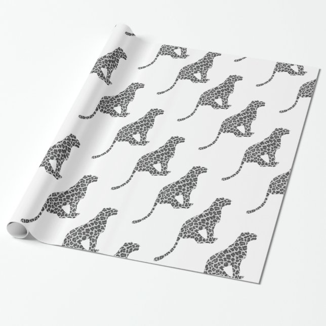 Papel De Regalo Gris Leopardo y Silueta Gris Claro (Desenrollado)