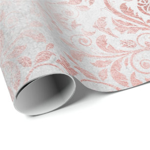 Papel De Regalo Gris metálico sucio floral del oro color de rosa