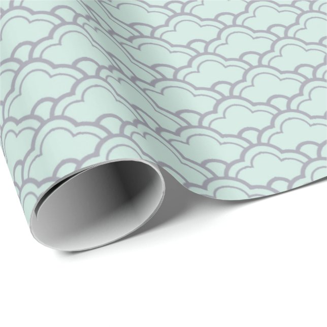 Papel De Regalo Gris Mint Green Aqua Scalop Scales Art Deco (Esquina del rollo)