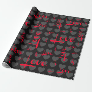 Papel de regalo gris negro de los corazones del