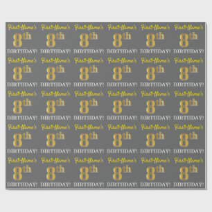 Papel De Regalo Gris, Oro de imitación "Octavo cumpleaños"