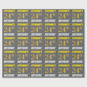 Papel De Regalo Gris, Oro Falso/Imitación, "24º CUMPLEAÑOS"