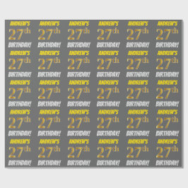 Papel De Regalo Gris, Oro Falso/Imitación, "27º CUMPLEAÑOS"