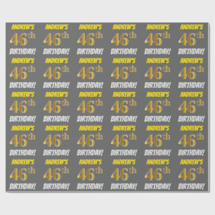 Papel De Regalo Gris, Oro Falso/Imitación, "46º CUMPLEAÑOS"