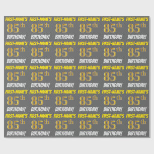 Papel De Regalo Gris, Oro Falso/Imitación, "85º CUMPLEAÑOS"