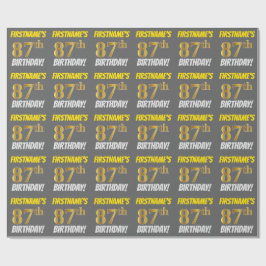 Papel De Regalo Gris, Oro Falso/Imitación, "87º CUMPLEAÑOS"