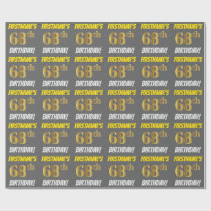 Papel De Regalo Gris, Oro Falso/Imitación, "CUMPLEAÑOS 68"