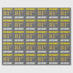 Papel De Regalo Gris, Oro Falso/Imitación, "CUMPLEAÑOS 81"