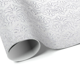 Papel De Regalo Gris plateado damasco floral rayas reales
