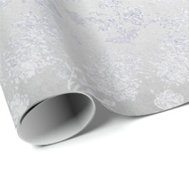 Papel De Regalo Gris plateado floral delicado monocromático metáli