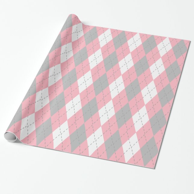 Papel De Regalo Gris Rosa Gris Oscuro Blanco XL Argyle (Desenrollado)