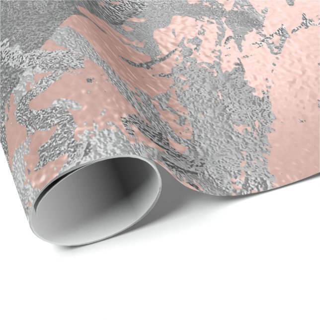 Papel De Regalo Gris Rosa Plata Rosa Mármol Luminoso Accidente Met (Esquina del rollo)