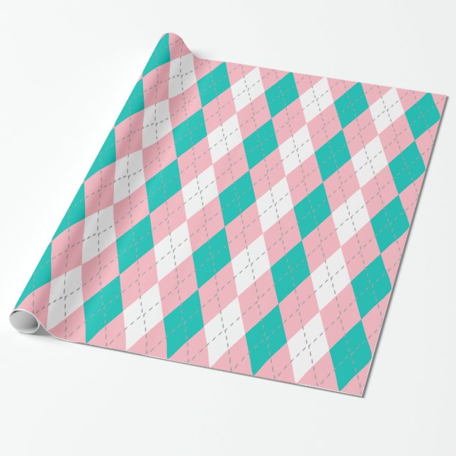Papel De Regalo Gris Rosa verde azulado Que XL Argyle (Desenrollado)