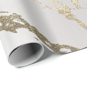 Papel De Regalo Gris White Gold Marble Brillante Glam Resumen VIP