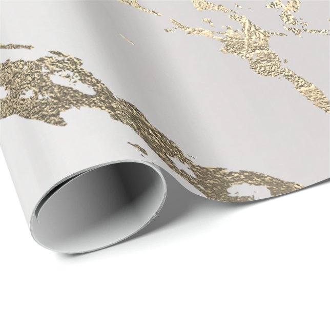 Papel De Regalo Gris White Gold Marble Brillante Glam Resumen VIP (Esquina del rollo)