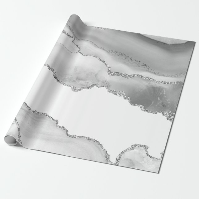 Papel De Regalo Gris White Marble Agble Simple Silver Purpurina (Desenrollado)