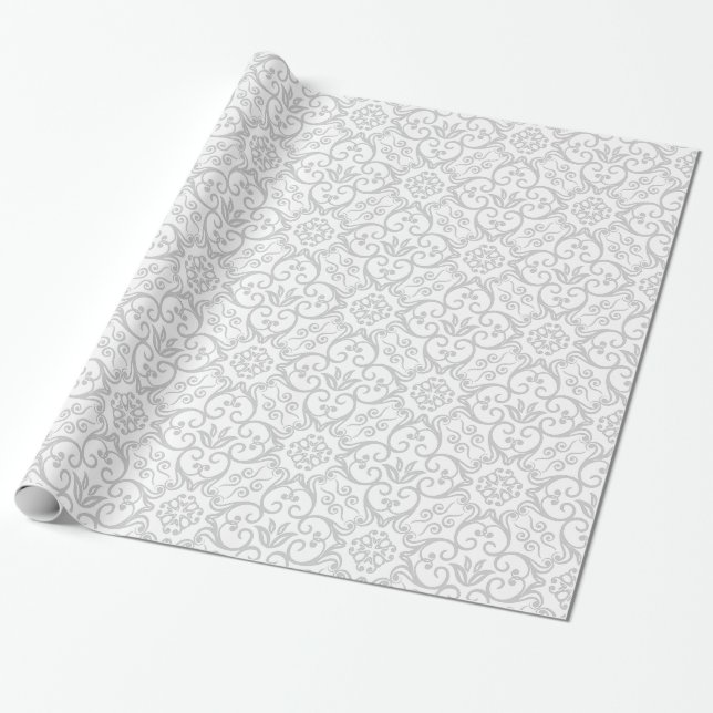 Papel de regalo gris y blanco del damasco (Desenrollado)