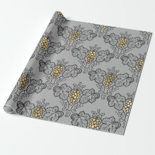 Papel De Regalo Gris y dorado vino vintage