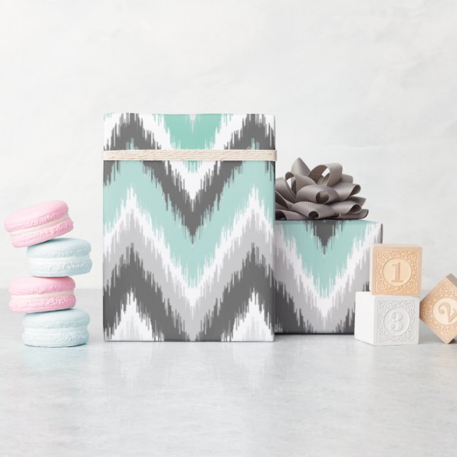Papel De Regalo Gris y Mint Ikat Chevron (Baby Shower)