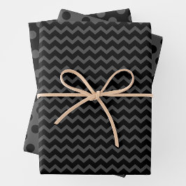 Papel de regalo gris y negro con múltiples patrone