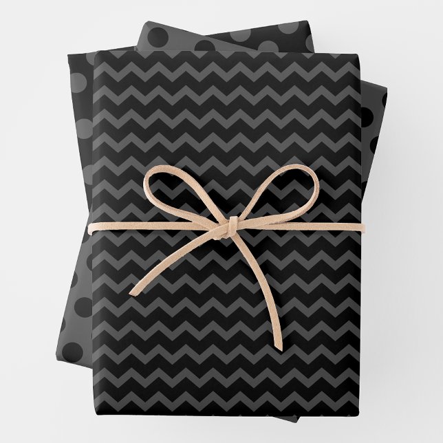 Papel de regalo gris y negro con múltiples patrone (Grey & Black Multi-Pattern Wrapping Paper Sheets)