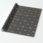 Papel De Regalo Gris y Relieve metalizado dorado Corona de París<br><div class="desc">Papel de envoltura de patrón de corona gris y dorada.</div>