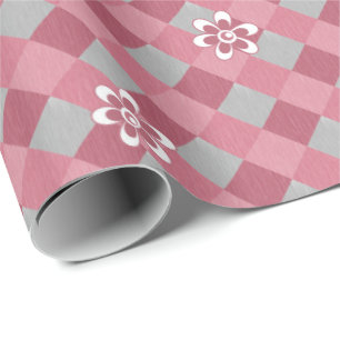 Papel De Regalo Gris y rosa graso con flores de camomila