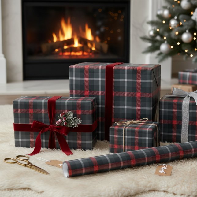 Papel De Regalo Gris y Tartán Rojo Modernos: Tapado suave (Royal Stewart Tartan Wrapping Paper)