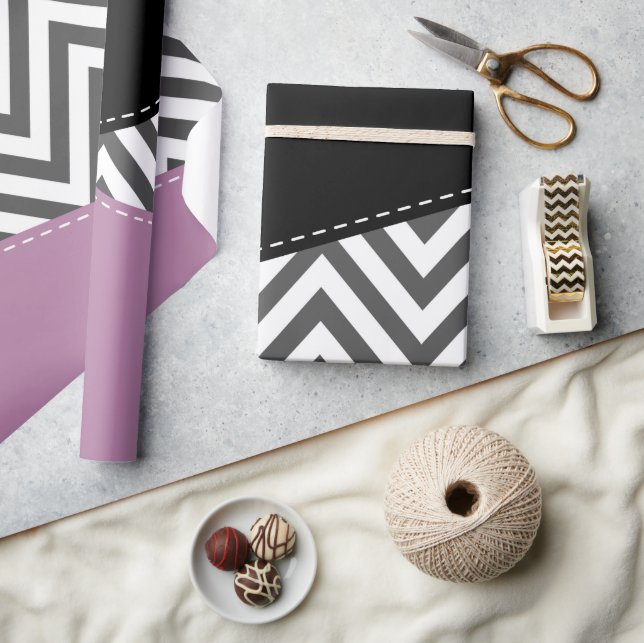 Papel De Regalo Gris Zigzag, Gris Chevron, Zigzag Pattern, Púrpura (Artesanía)