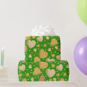 Papel De Regalo Gritty Love corazones vibrantes verdes