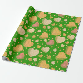 Papel De Regalo Gritty Love corazones vibrantes verdes