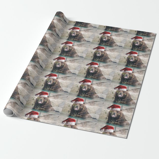Papel De Regalo Grizzly Bear Santa Claus (Desenrollado)