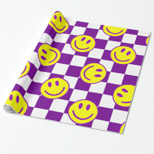 Papel De Regalo groovía de comprobación de la cara púrpura feliz