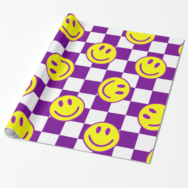 Papel De Regalo groovía de comprobación de la cara púrpura feliz (Desenrollado)
