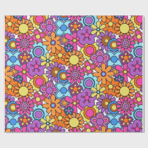 Papel De Regalo Groovy 70s Retro Flower Power Floral Colorido