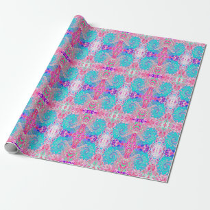 Papel De Regalo Groovy Aqua Blue and Pink Resumen Swirte Retro