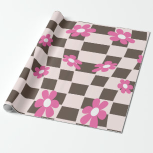 Papel De Regalo Groovy Daisy Floral Checkerboard, años 90