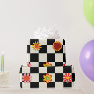 Papel De Regalo Groovy Daisy Floral Checkerboard, Y2K