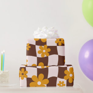 Papel De Regalo Groovy Daisy Floral Cuadro Escocés, Y2K 90s Envolt