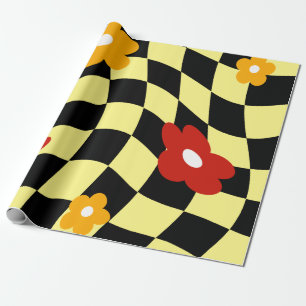 Papel De Regalo Groovy Daisy Floral Cuadro, Y2K 90s Envoltura