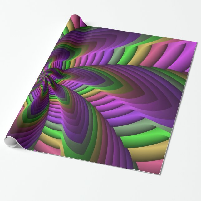 Papel De Regalo Groovy Energetic Colorful Neon Fractal (Desenrollado)