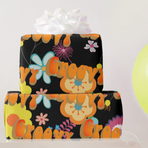 Papel De Regalo Groovy Flower Power Pink Black