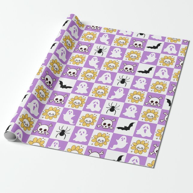 Papel De Regalo Groovy Halloween Retro Spooky Design (Desenrollado)